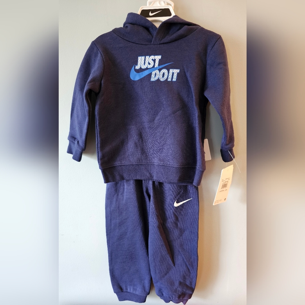 NWT-Nike-Toddler-2 Piece Sweatsuit-Unisex-Size 18 Months-Navy Blue